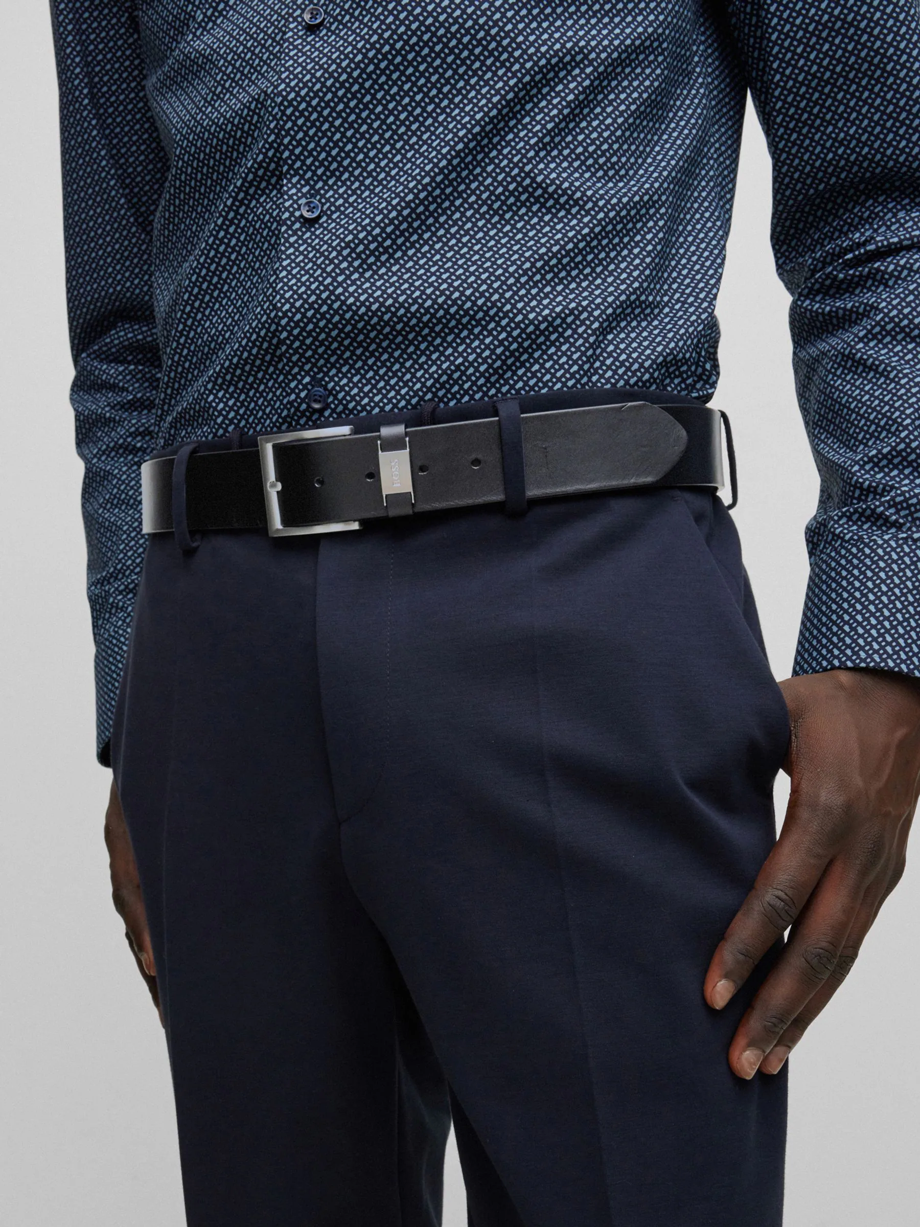 Zwart - BOSS Brushed Metal Leather Belt