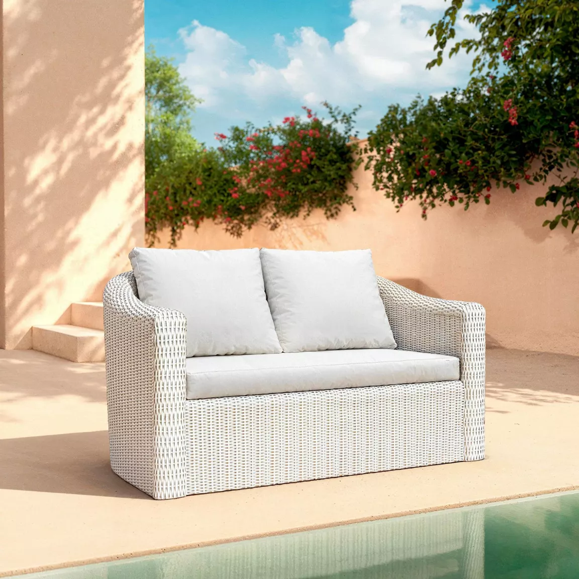 Salon de jardin en résine tressée 4 places 4 pcs Calvi Blanc