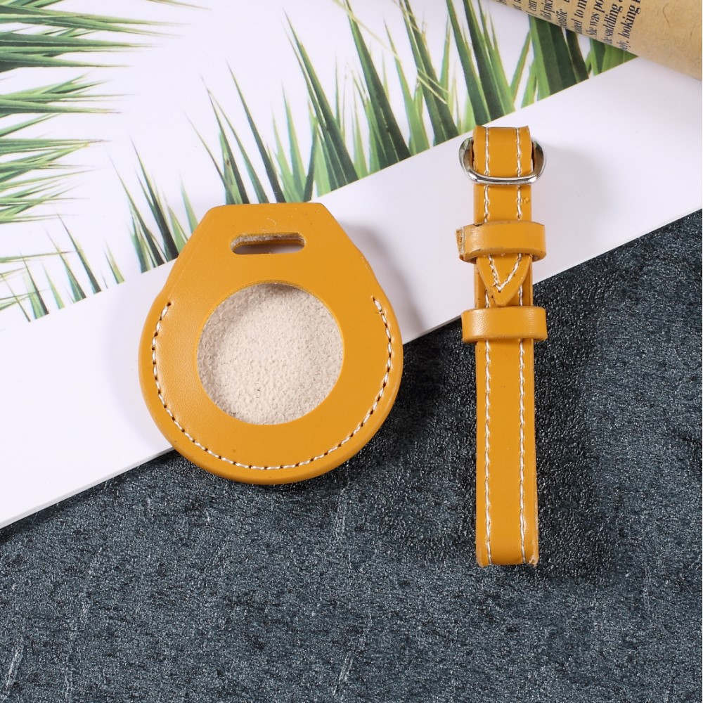 Apple AirTag Anhänger Leder Case Hülle Gepäckanhänger - Gelb