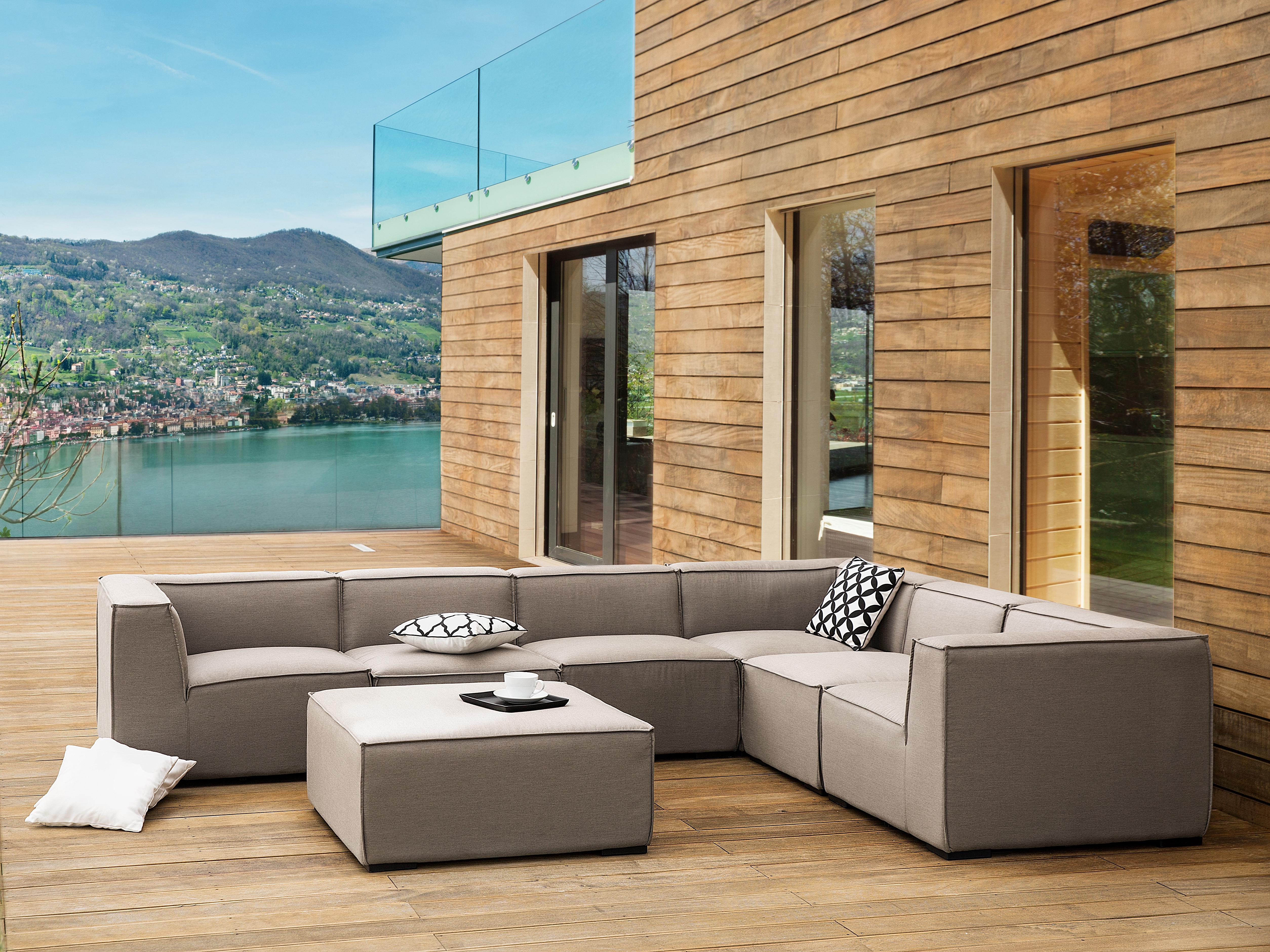 Tuin hoekbank met ottomaan 7-zits AREZZO linkszijdig modulair Beige