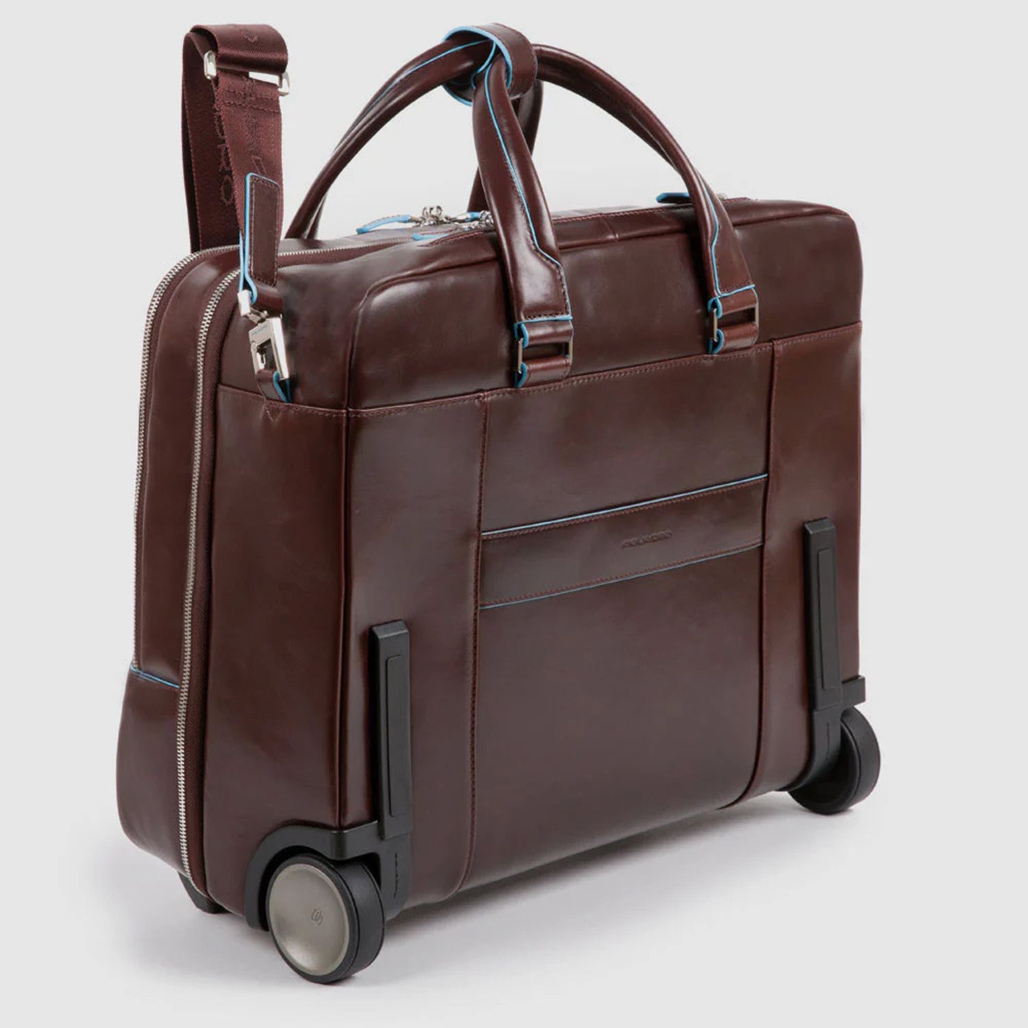 Piquadro Black Square Briefcase with wheels 2 compartments black