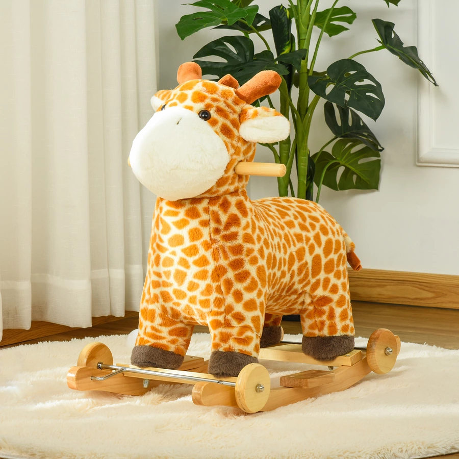 HOMCOM Schaukeltier Spielzeug, Triceratops, Giraffe Gelb