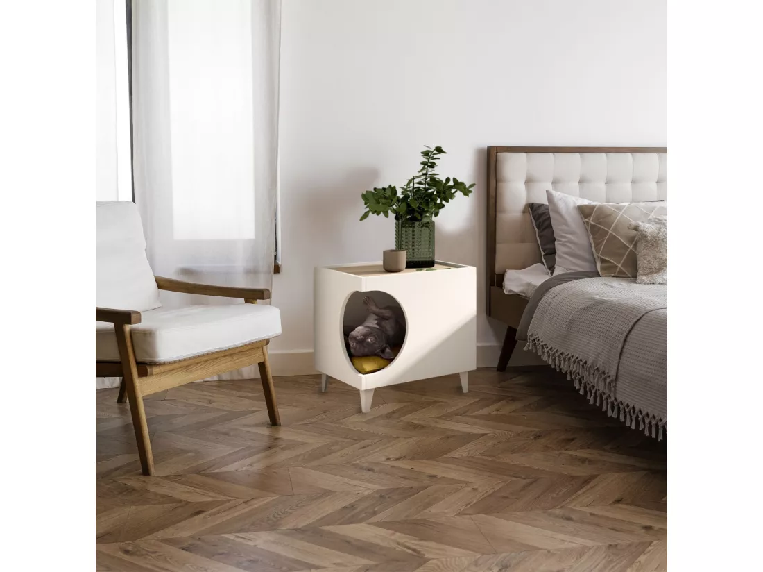 Table Well Home avec trou pour animaux de compagnie en blanc 50x40x40cm