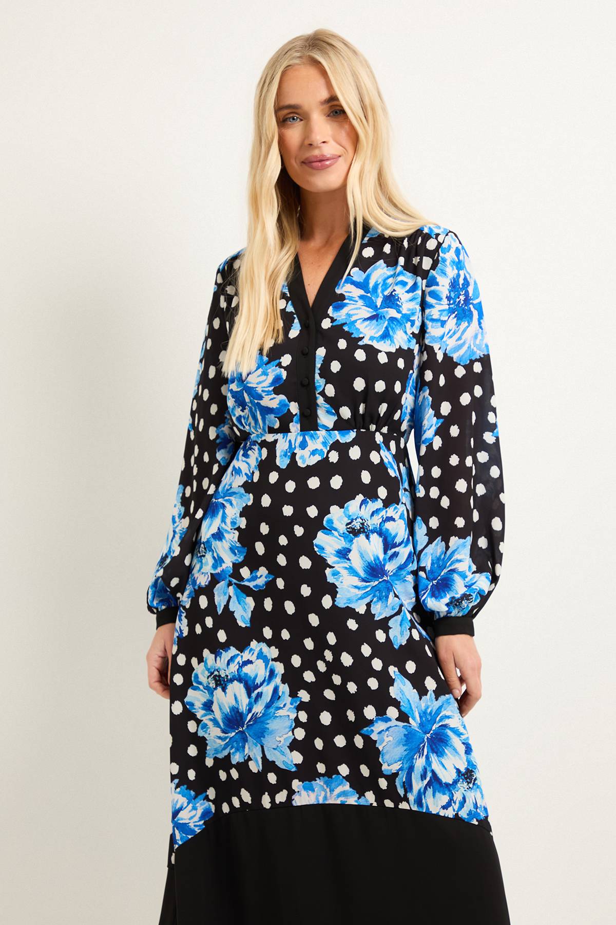 Wallis Robe Midi Petite à Motifs Floraux avec Ceinture et Contrastes