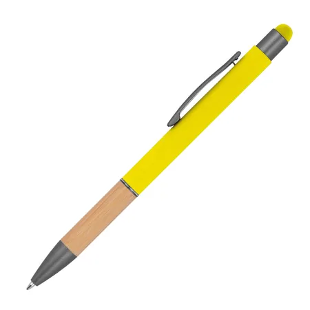 Macma Touchpen Kugelschreiber mit Griffzone aus Bambus / Farbe: gelb