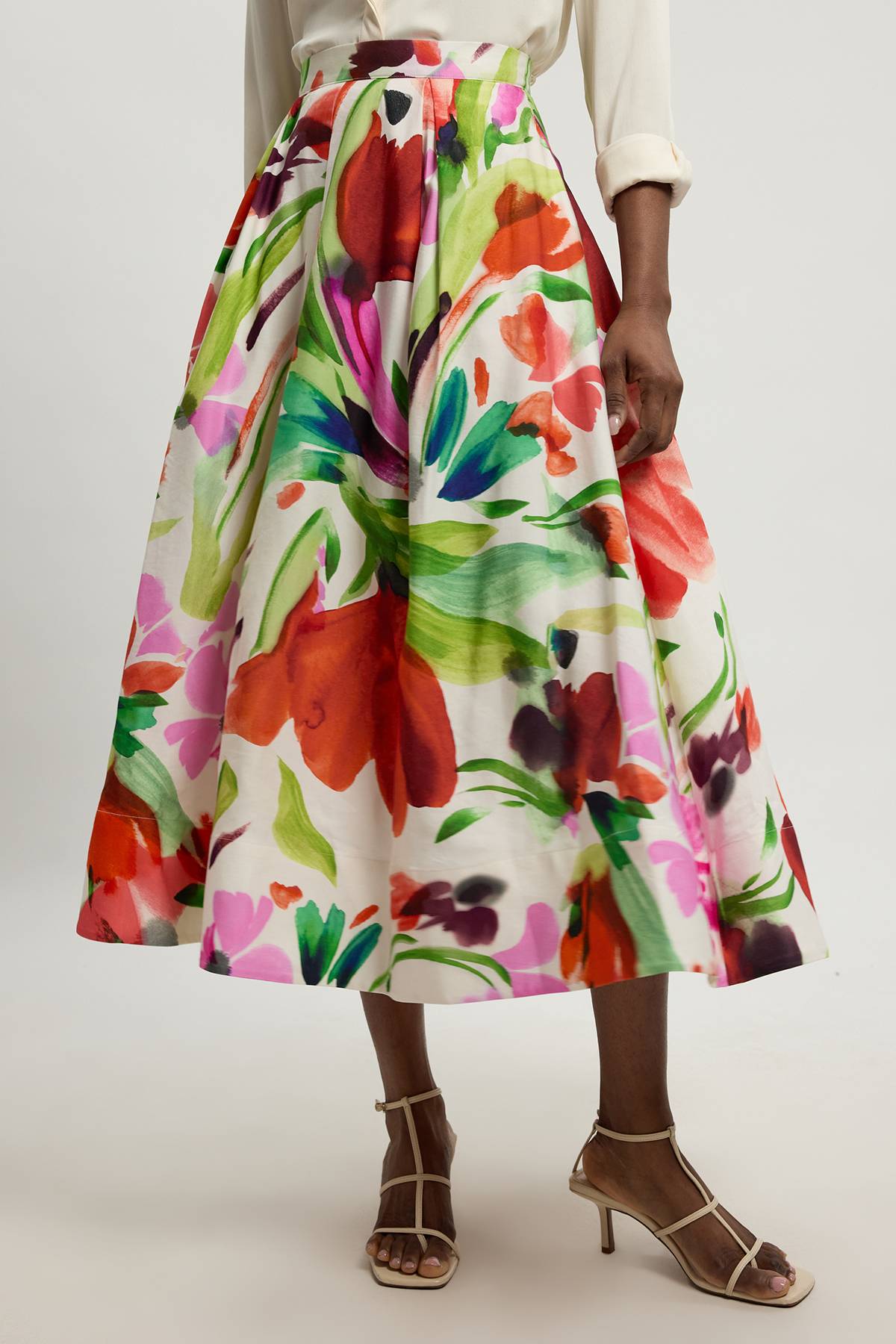 KarenMillen Jupe De Cérémonie En Viscose Et Lin À Imprimé Floral Tissé