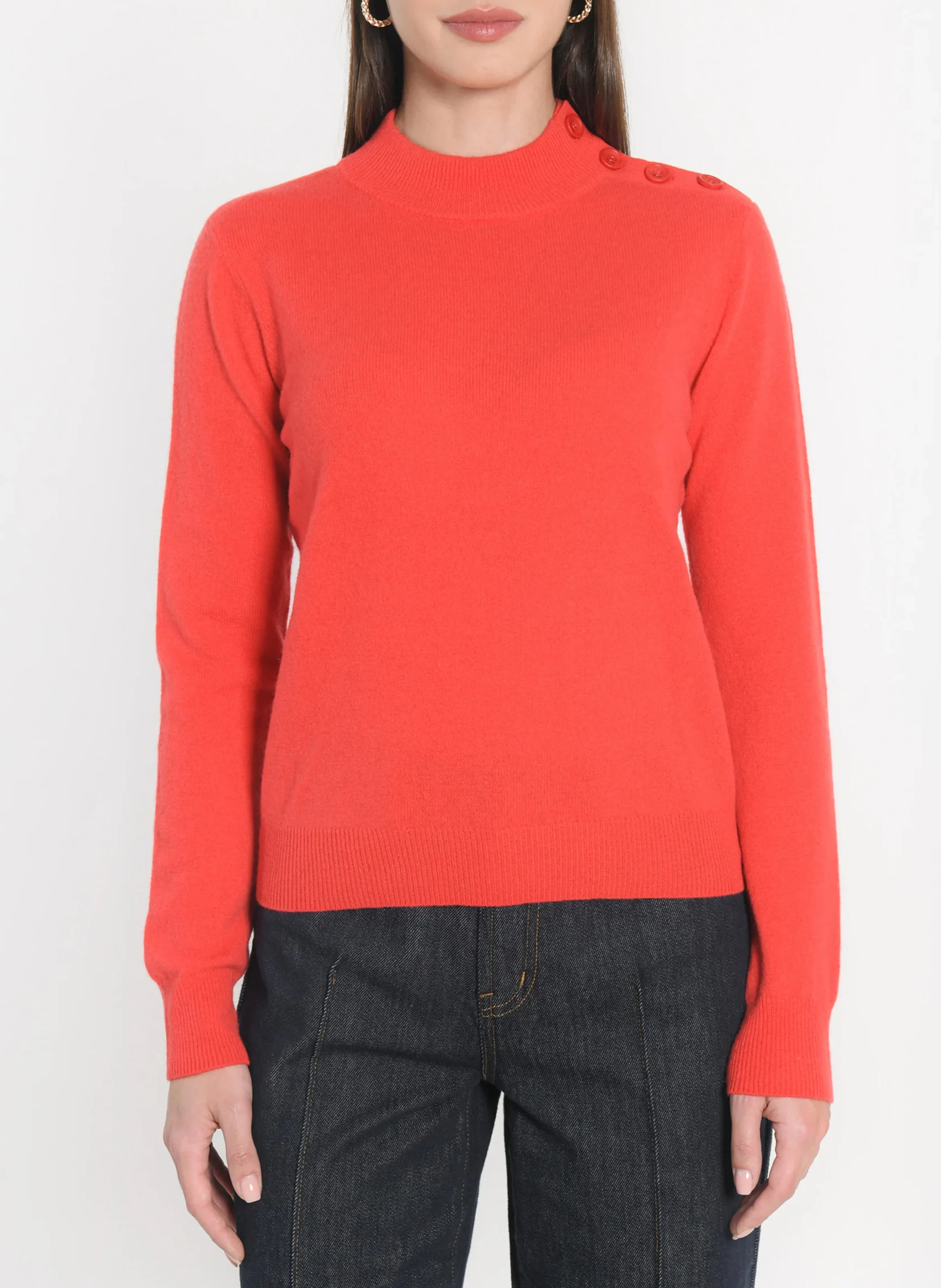 ANITA - Pull droit col montant en laine | Rouge