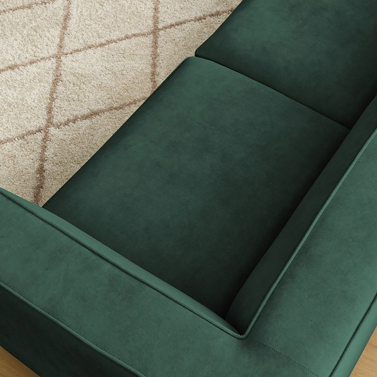 Bobochic Canapé droit fixe 3 places en Velours Molière vert - 233x99x71 cm