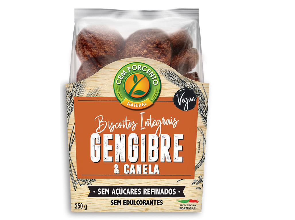 BISCOITOS CEM PORCENTO GENGIBRE E CANELA 250G