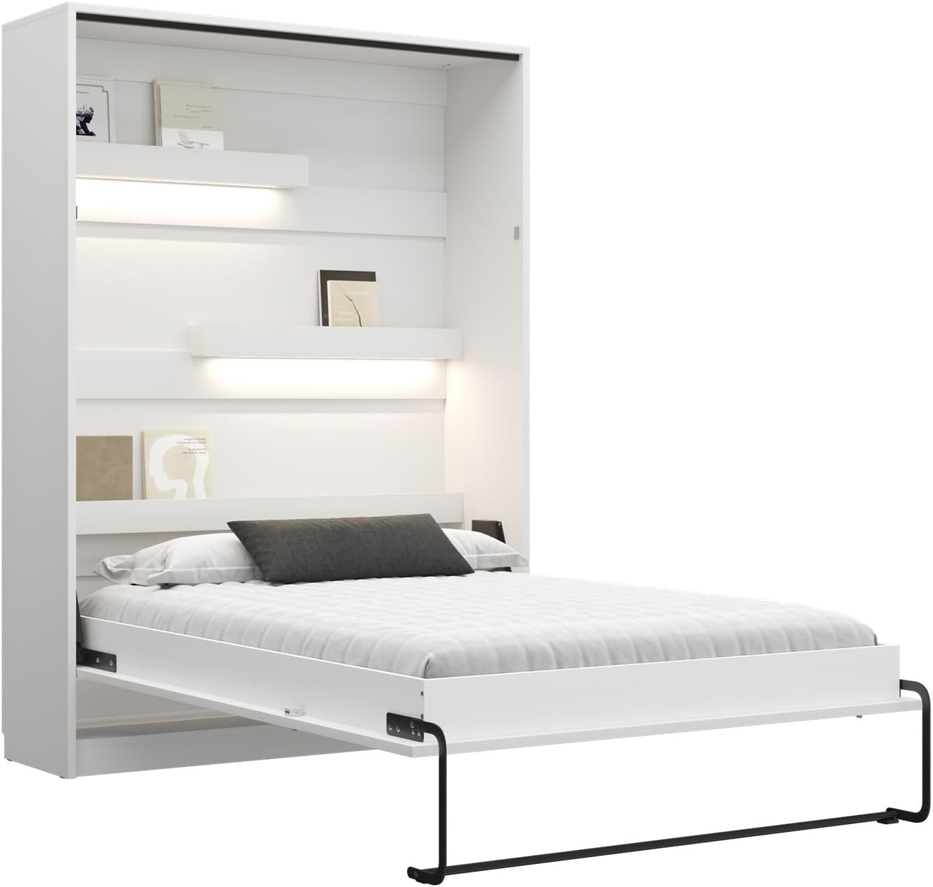 QMM Schrankbett Wandklappbett vertikal GN 160x200 mit 2 Schränken & LED-Beleuchtung (Weiß Hochglanz (Fronten))