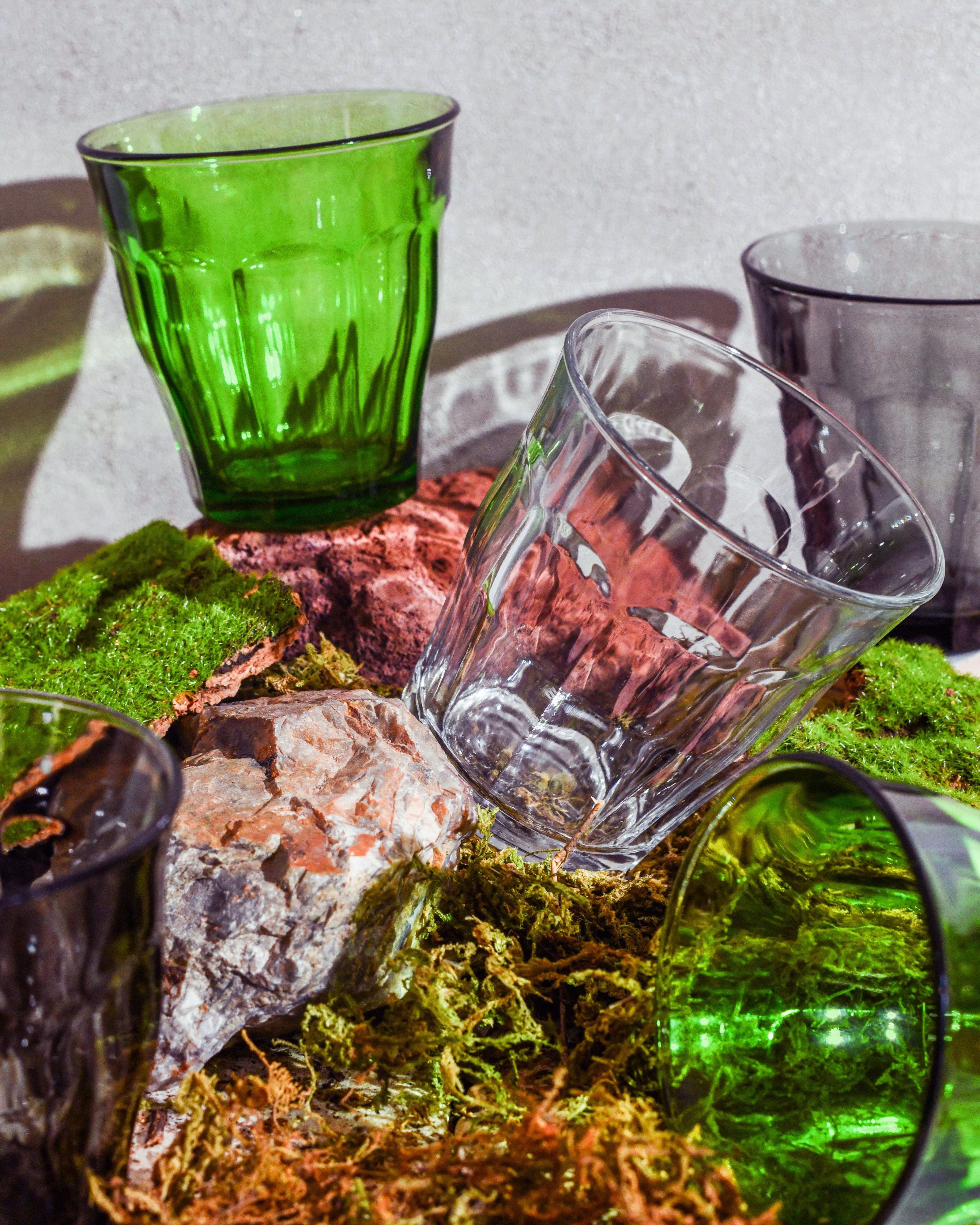 Le Picardie® - Panaché de 6 verre à eau 25 cl - Gris, Vert et Transparent - (Lot de 6)