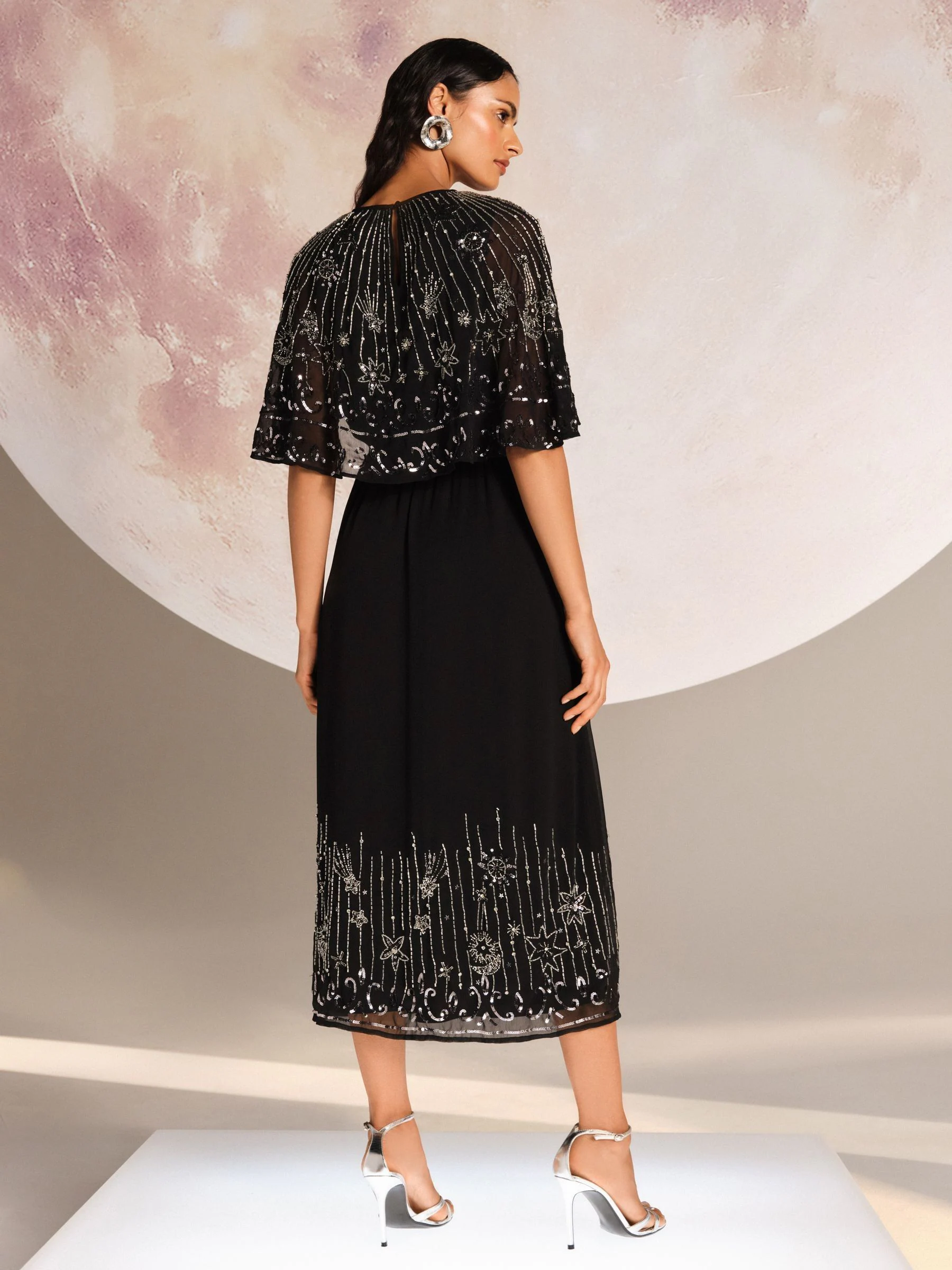 Love & Roses Embellished Cape Midaxi Dress