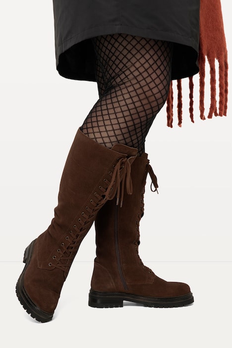 Lederstiefel, Schnürung, Reißverschluss, Weite H, XL Schaft