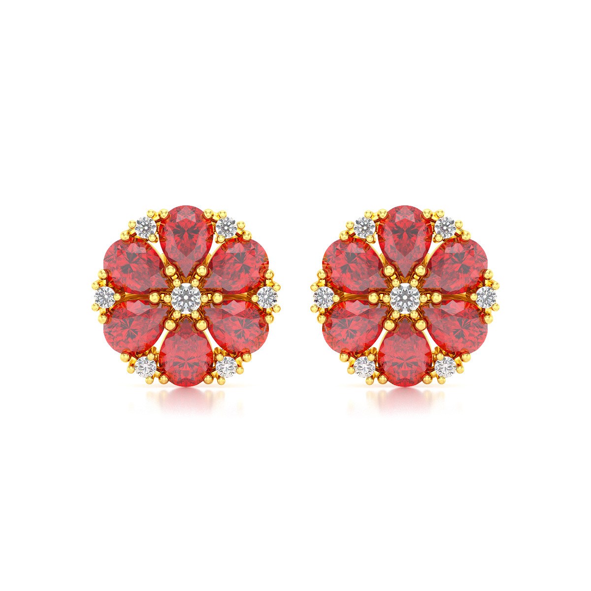 Boucles d'oreilles ADEN Or 585 Jaune Rubis et Diamant 2.74grs