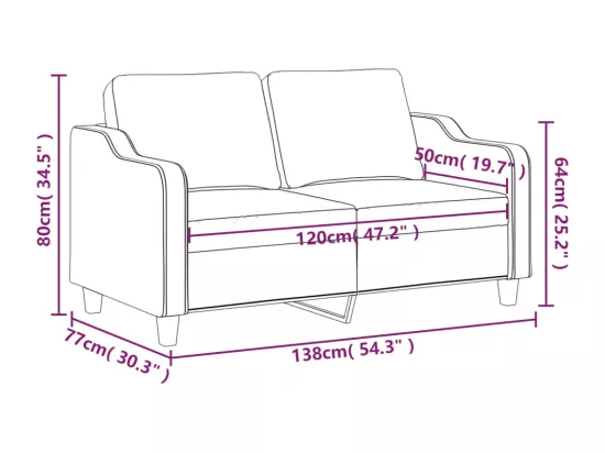 Canapé à 2 places Gris clair 120 cm Tissu