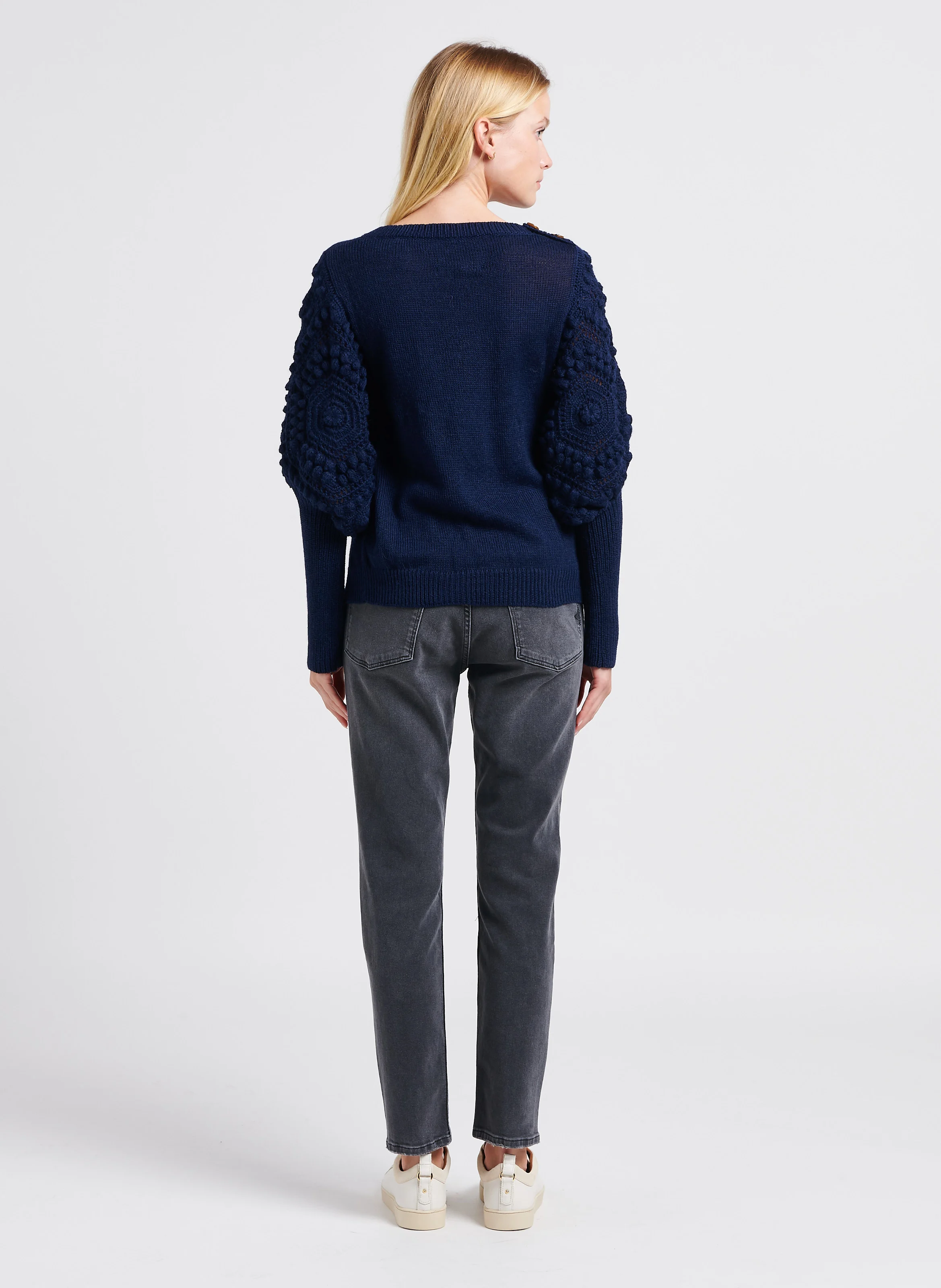 FIORELLA - Pull col bateau crochet en alpaga | Bleu