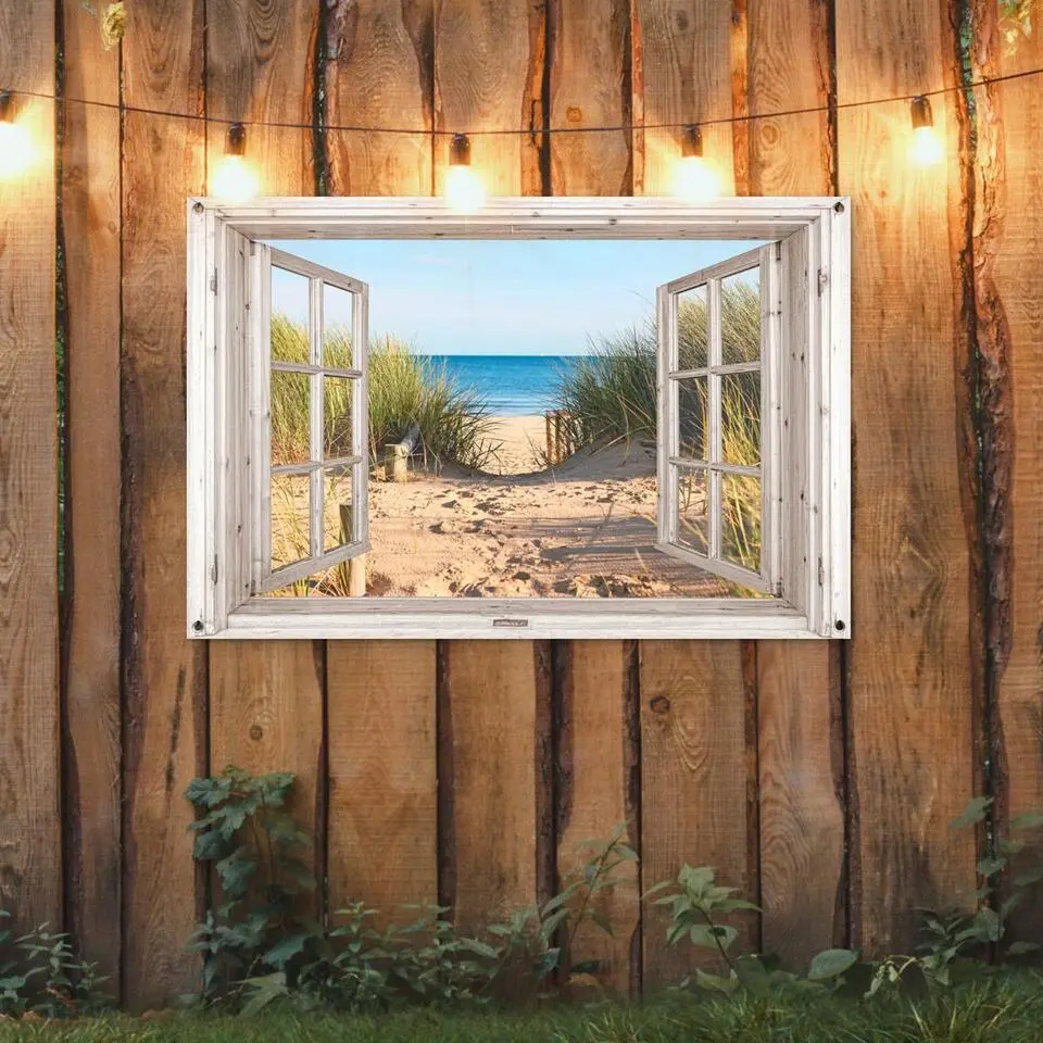 MuchoWow Tuinposter 120x80cm Doorkijk Strand Zee Duinen Zand