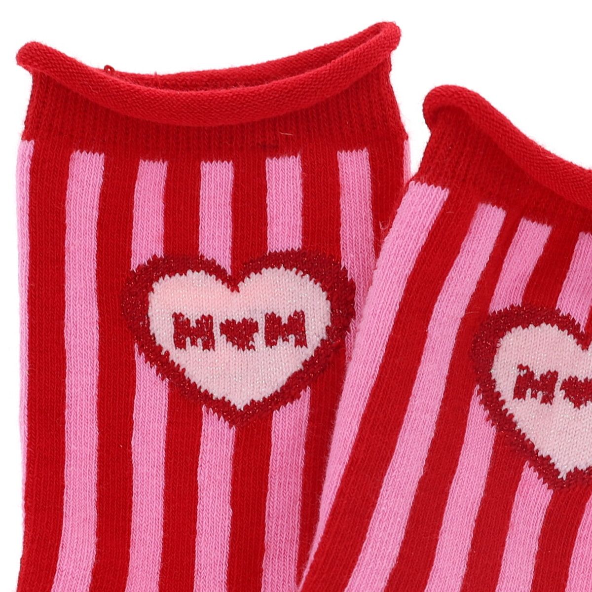 Chaussettes Mama rayées rose et rouge