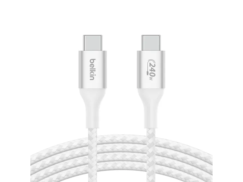 Belkin BoostCharge - USB-kabel - 24 pin USB-C (han) til 24 pin USB-C (han) - USB 2.0 - 1 m - op til 240 W strømforsyningssupport - hvid
