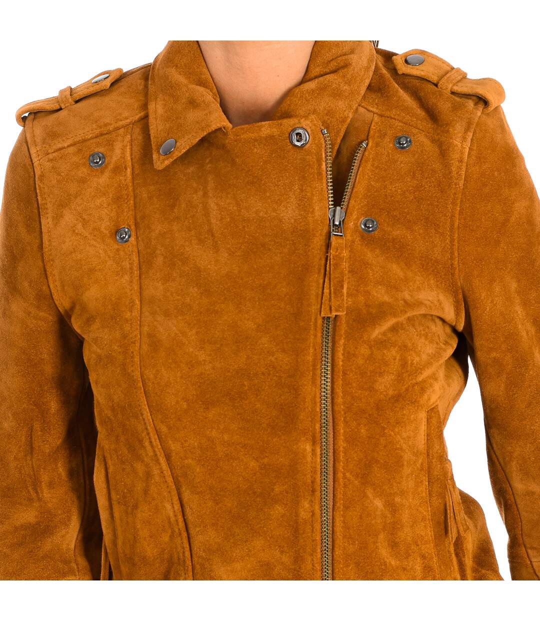 Women's short long sleeve leather jacket 9066