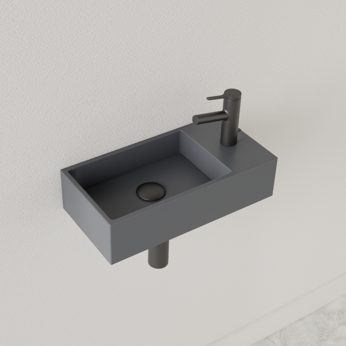 Sanigoods Nano fontein rechts leigrijs met kraangat 36x18cm