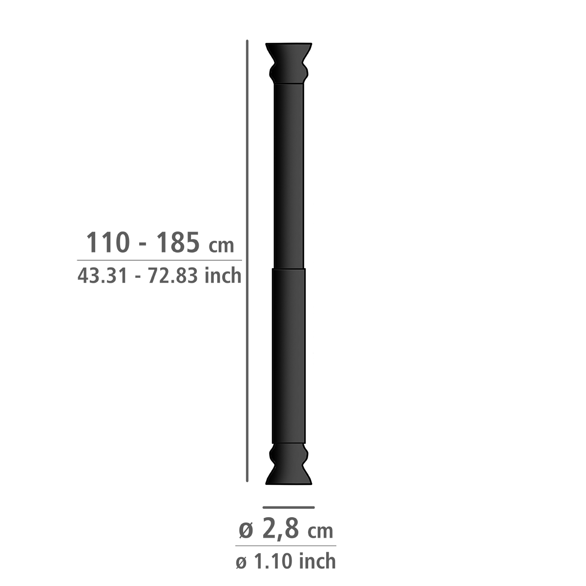 Wenko telescopische douchestang ø20mm 110-185cm zwart