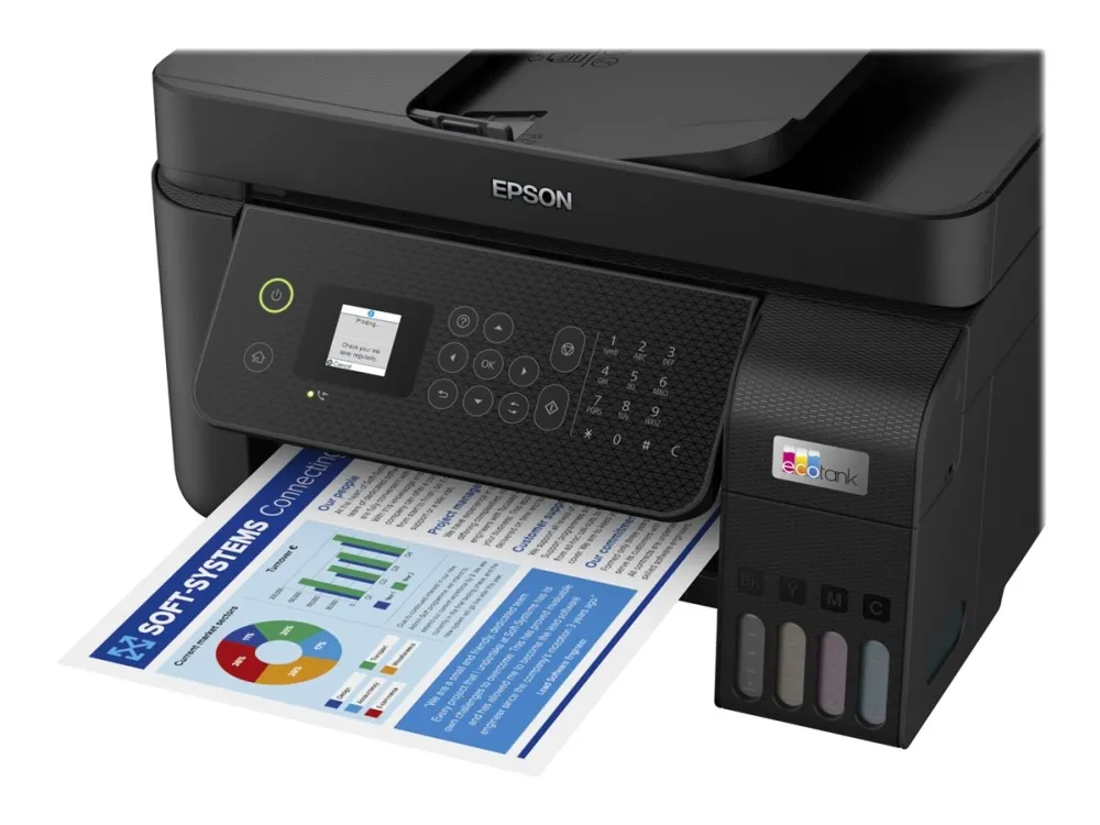 Epson EcoTank ET-4800 - Multifunktionsprinter - farve - blækprinter - kan genopfyldes - A4 (medie) - op til 10 spm (udskriver) - 100 ark - 33.6 Kbps - USB, LAN, Wi-Fi - sort