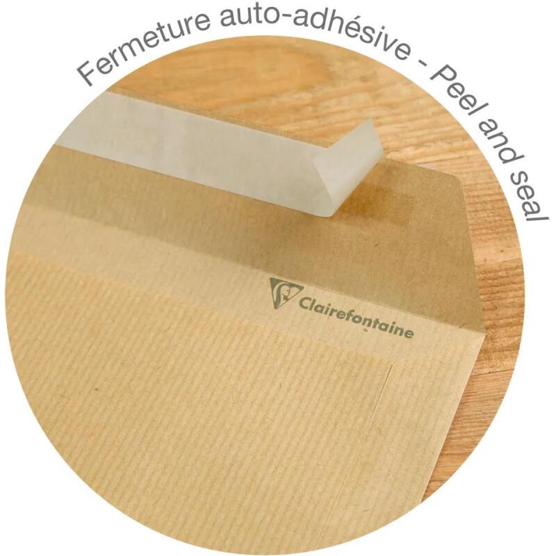 Boite de 250 Pochettes Kraft Milleraies Brun C4-229x324 mm - Auto-Adhésives - 90g/m2 - Fenêtre 50x100 (position 50/20) - Brun