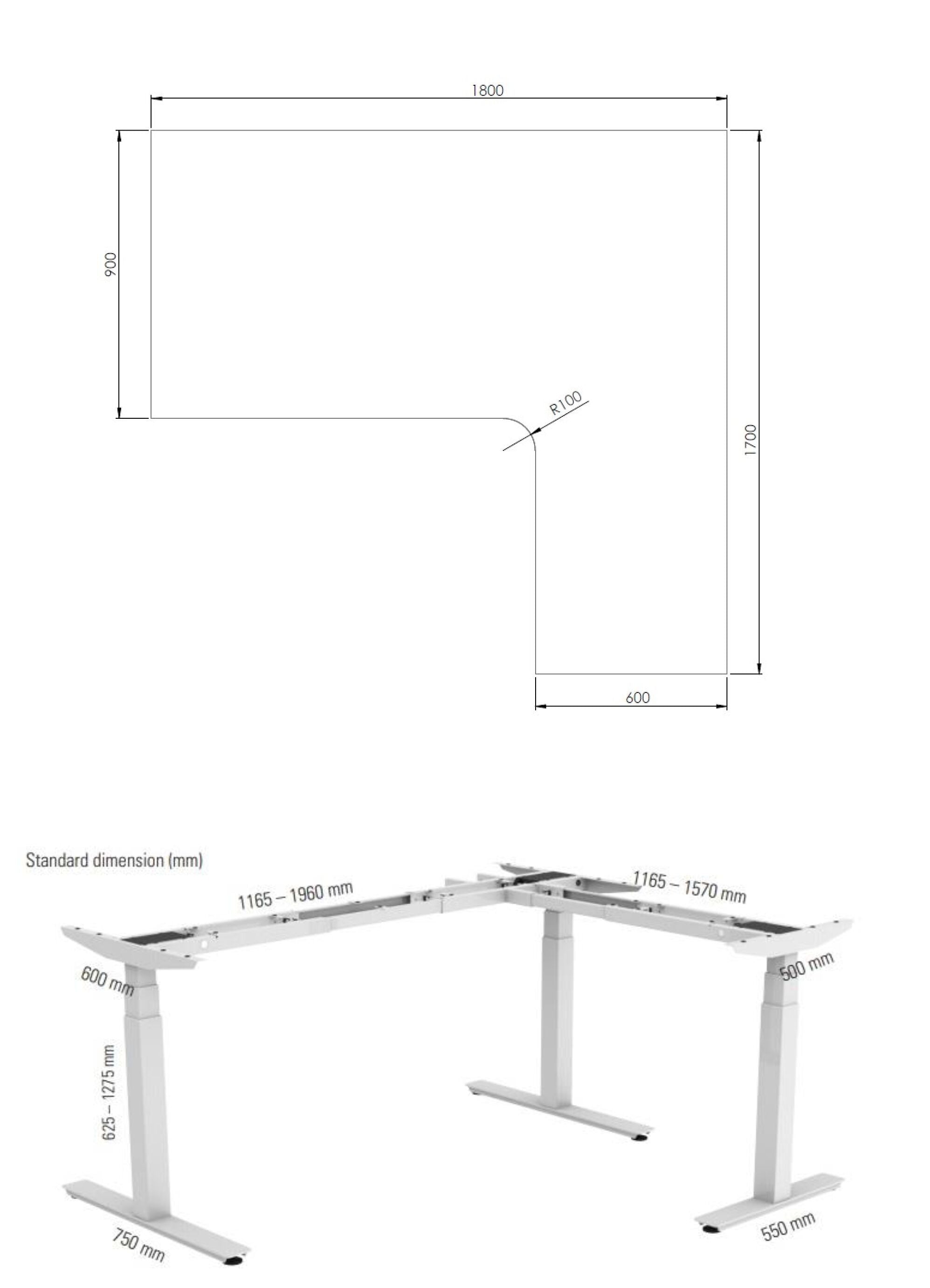 FLEXCUBE PROFI Eckschreibtisch höhenverstellbar - Weiss / B: 180.0 cm x T: 170.0 cm x H: 62.5 cm