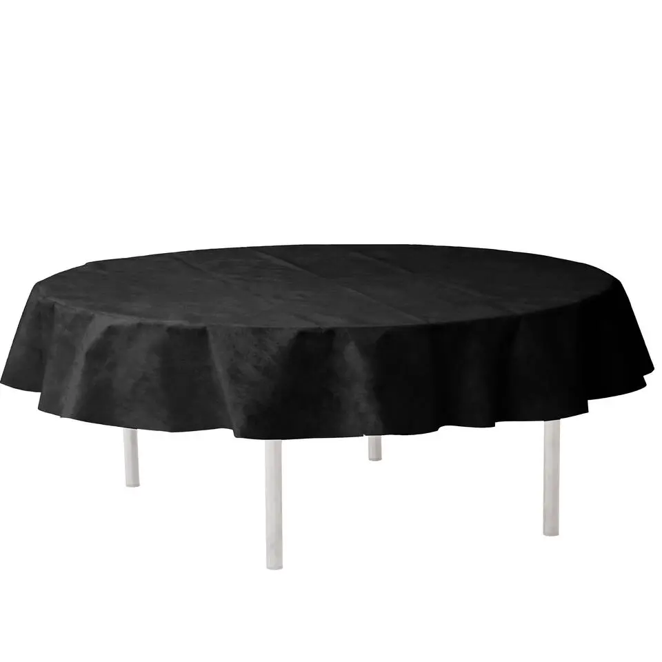 Santex Feest tafelkleed/tafellaken rond - zwart - 240 cm - stof