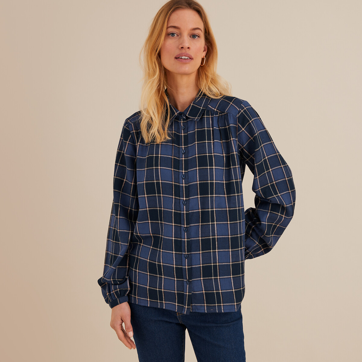 ANNE WEYBURN<br>Camisa xadrez de manga comprida