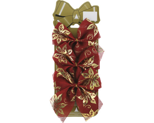 Kerstdecoratie strik, rood en goud, 13 cm