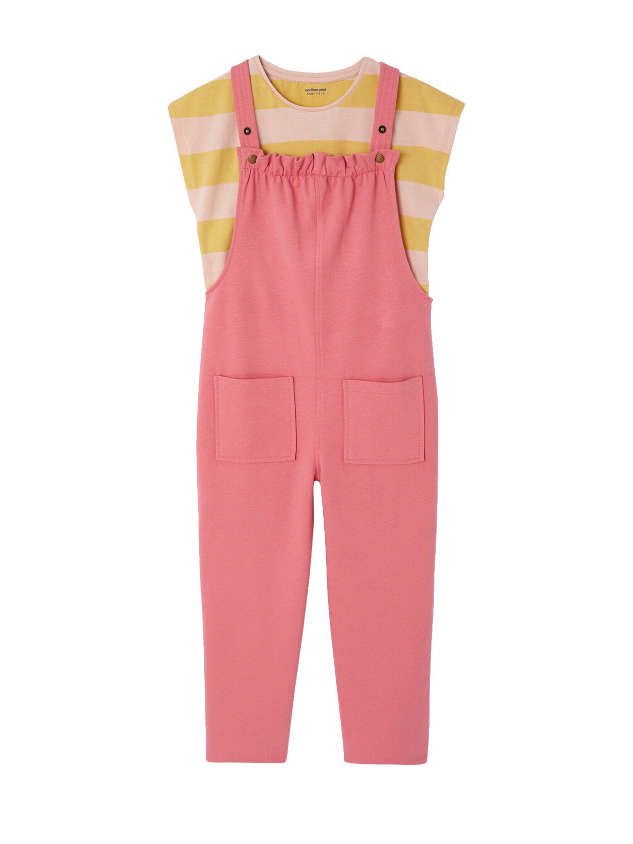 Vertbaudet Mädchen-Set: T-Shirt & Latzhose mit Recycling-Polyester rosa