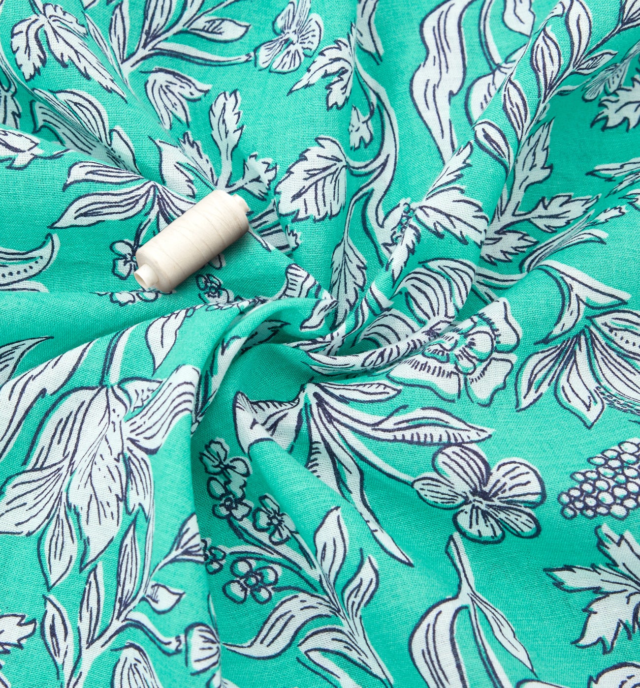 Coupon 2 m en voile de coton - Imprimé vert