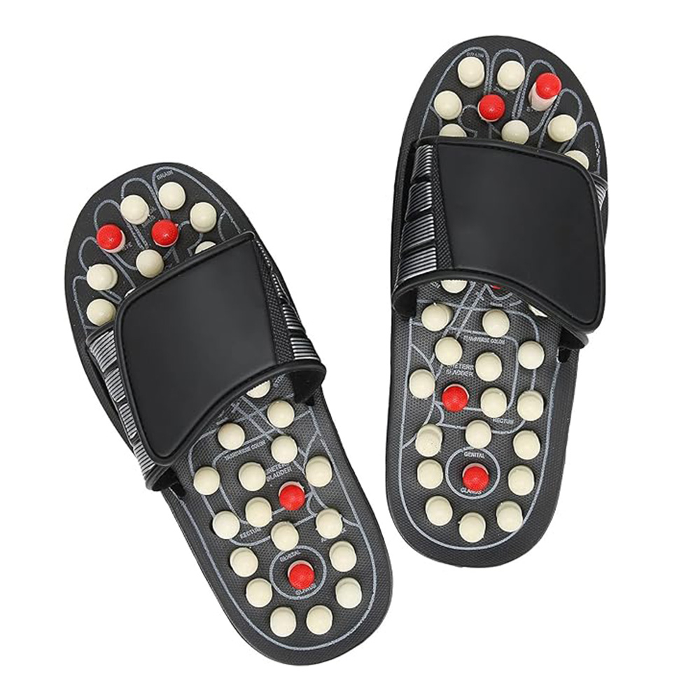 (1 Paar) Gr. 36-37 Fuss Massage Sandalen Hausschuhe mit Massagenoppen - Schwarz