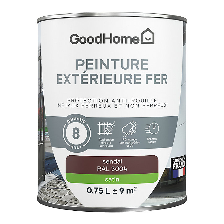 Peinture extérieure métal GoodHome Sendai rouge RAL 3004 satin 0.75L