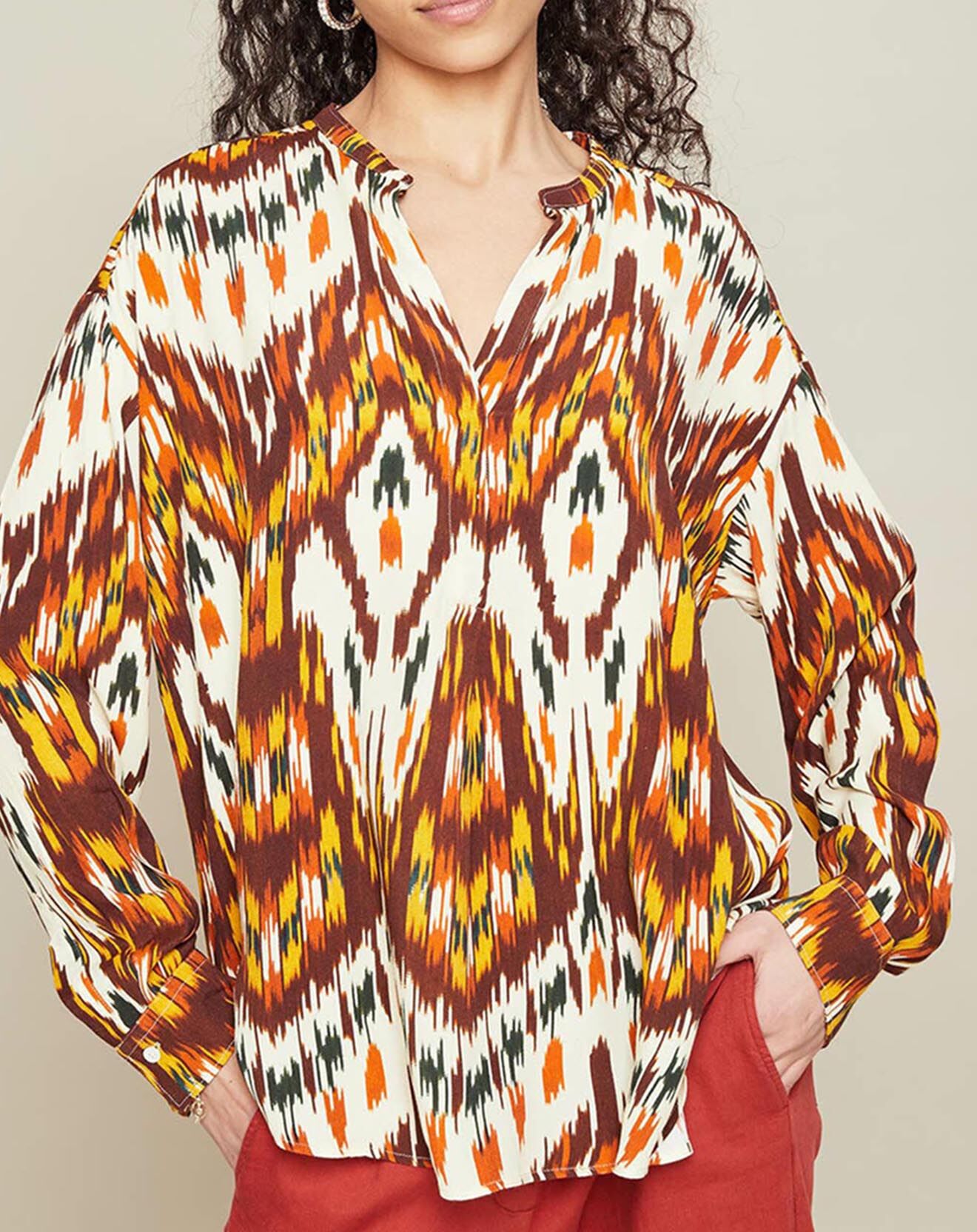 Hartford Blouse Cabane imprimée rouge/jaune/écru