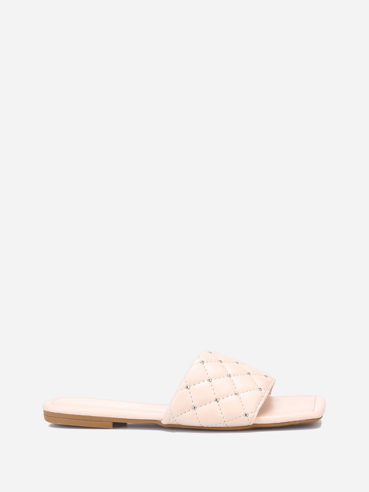 Mules matelassées avec clous- Beige