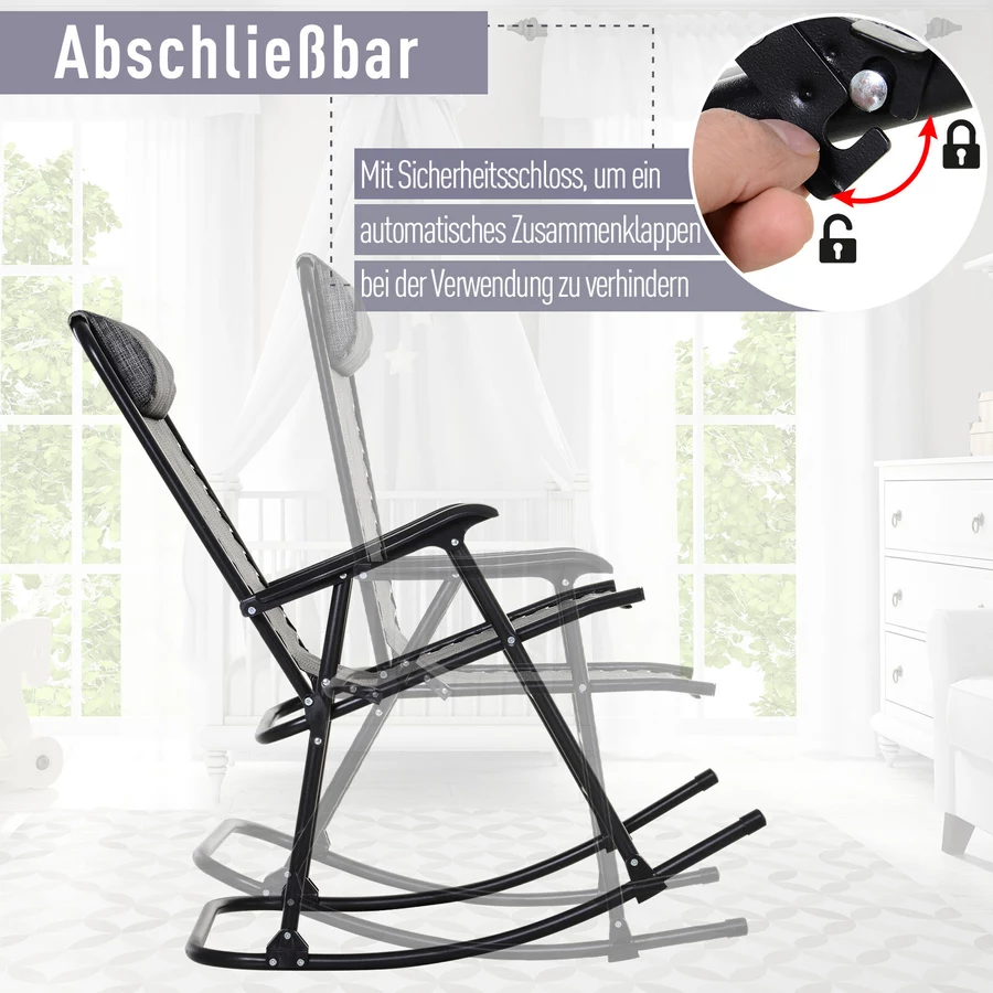 Outsunny Schaukelstuhl mit Kopfkissen grau
