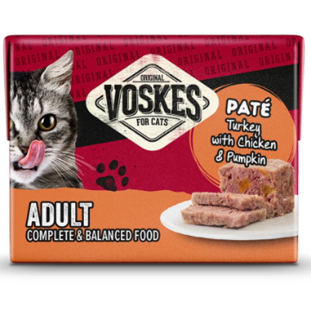 Voskes Original Paté Adult Kattenvoer Nat Kalkoen met Kip & Pompoen85 gr