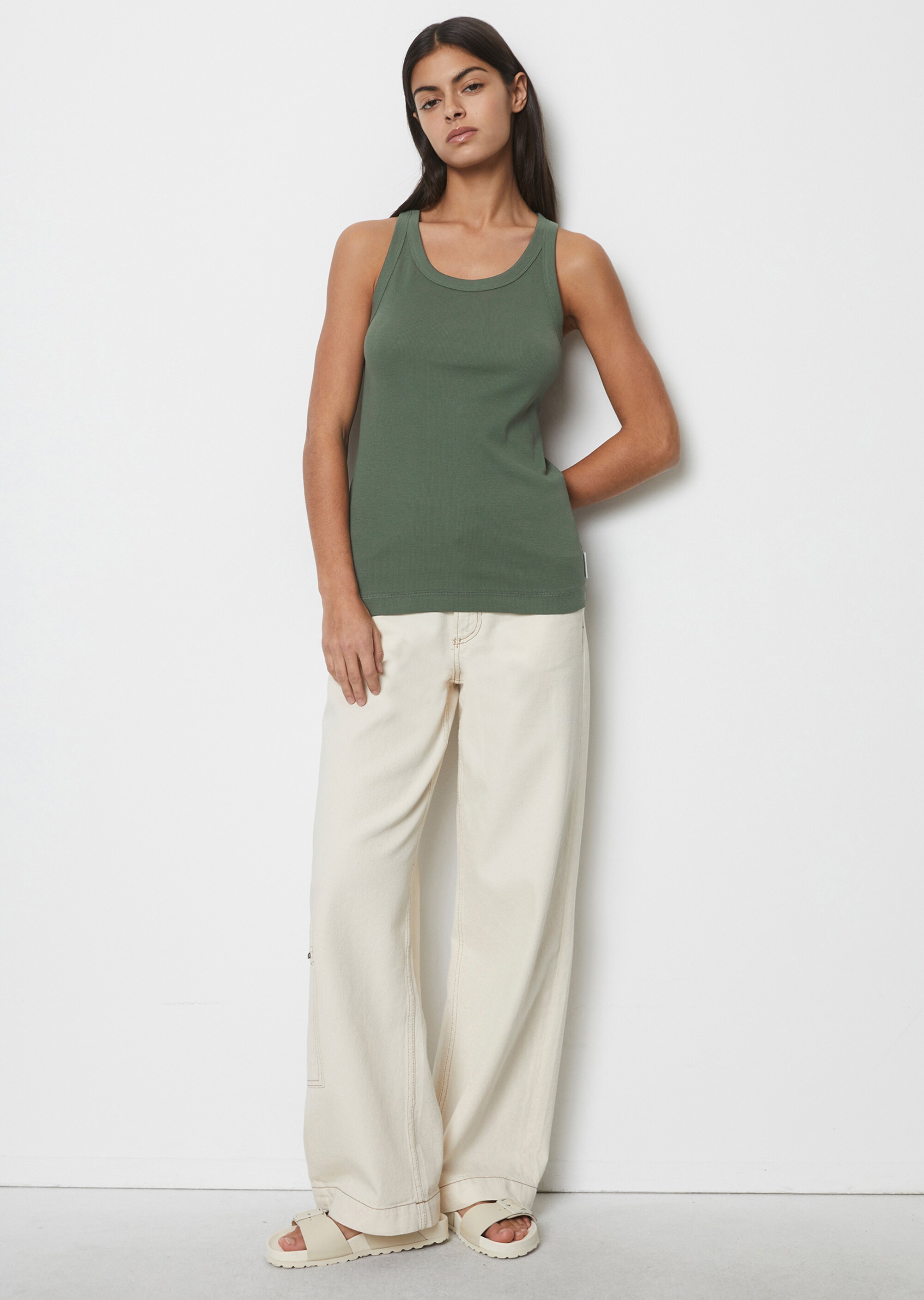 Tanktop mit feiner Rippstruktur aus elastischem Organic Cotton-Mix