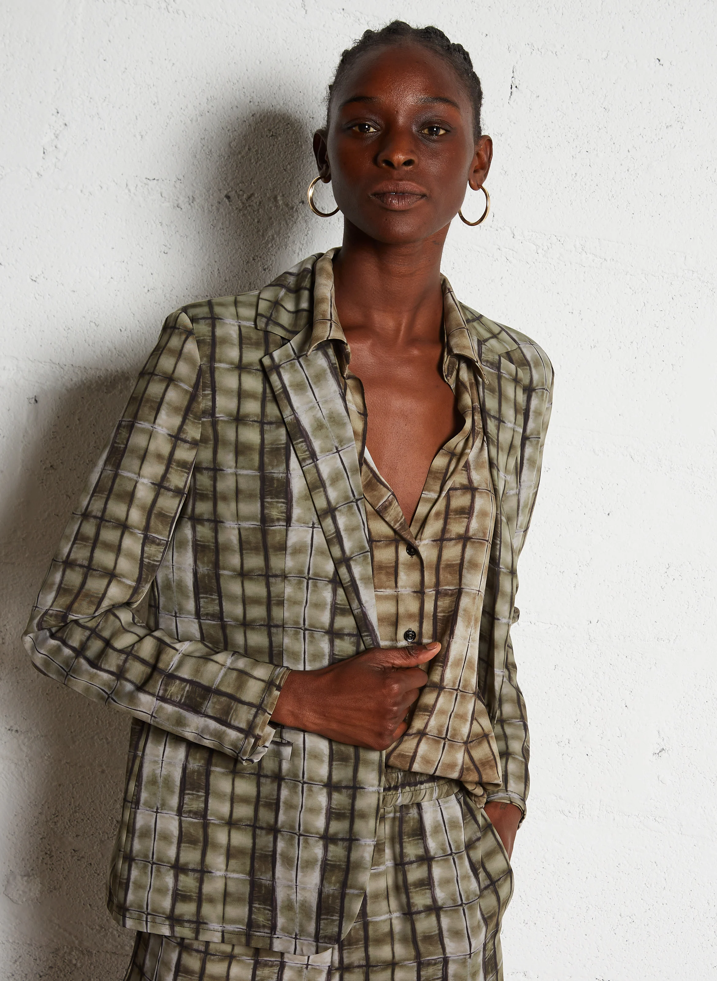 Blazer col tailleur droit imprimé | Vert