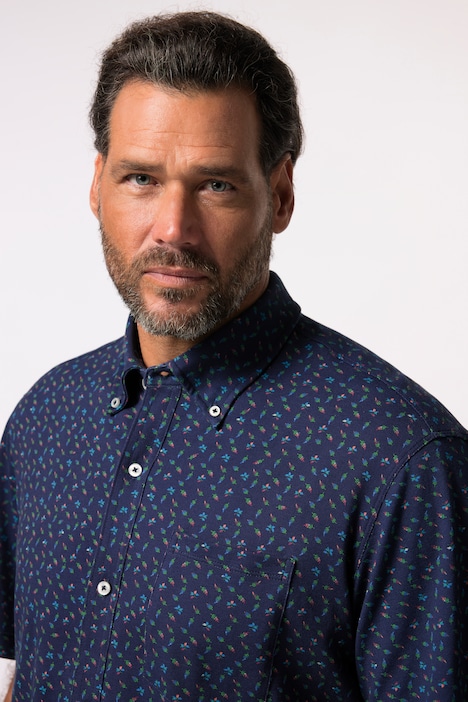 Hemd FLEXNAMIC®, Halbarm, Piqué, Minimal-Print, Buttondown-Kragen, Modern Fit, bis 8 XL