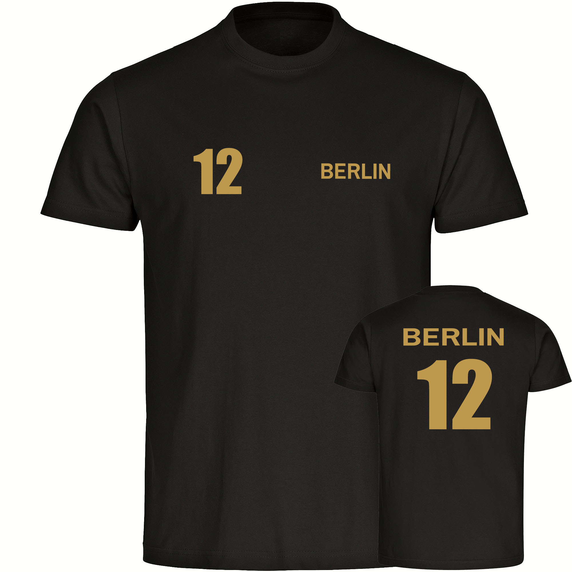 multifanshop® Herren T-Shirt - Berlin rot - Trikot Nummer 12 gold - Druck gold metallic