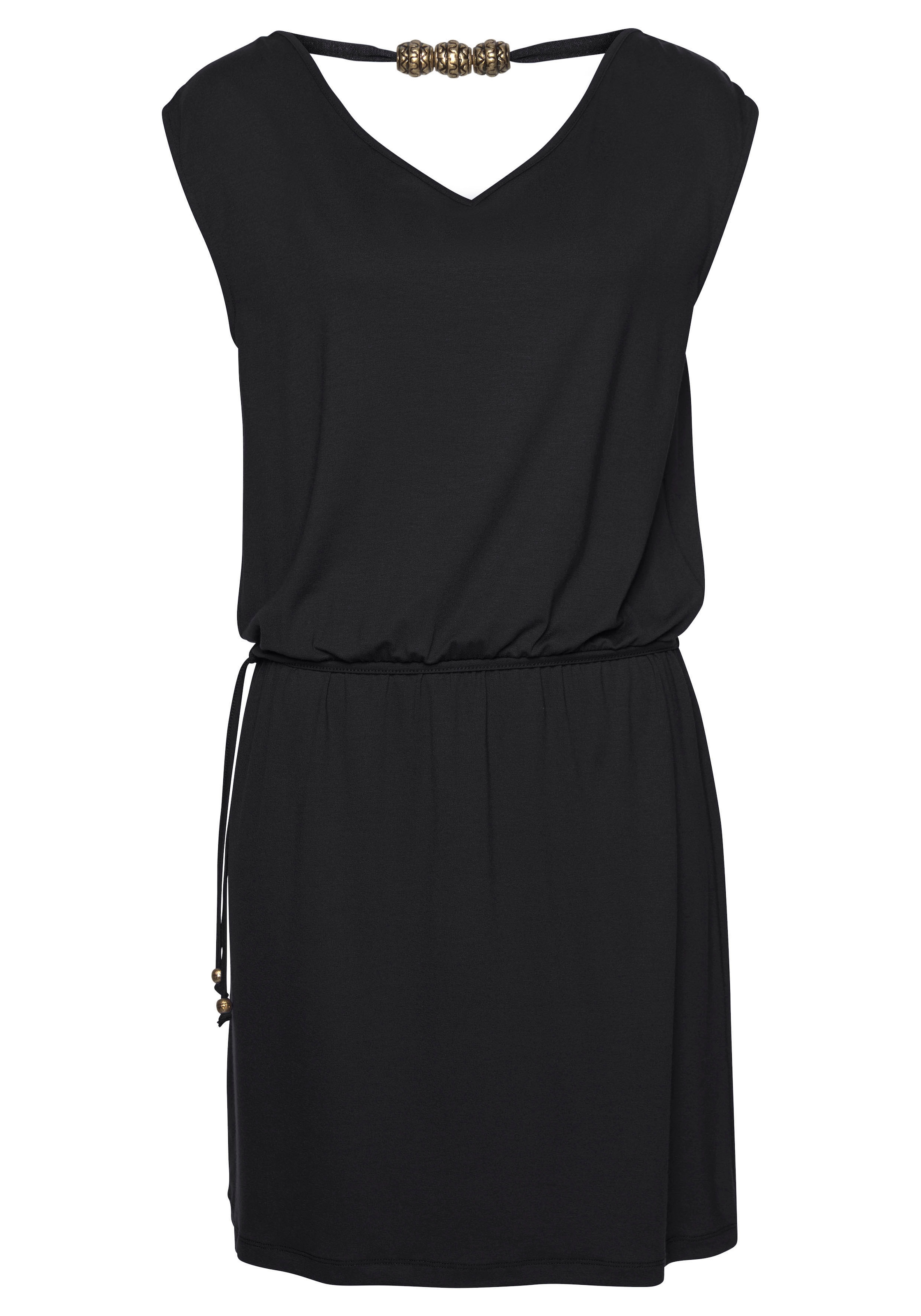 LASCANA Jerseykleid Ohne Taschen mit Zierband am Rücken, kurzes Sommerkleid, Strandkleid, Basic