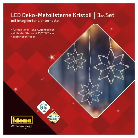 Idena LED Kristallsterne 3er 15/17/20cm ww 6hTimer
