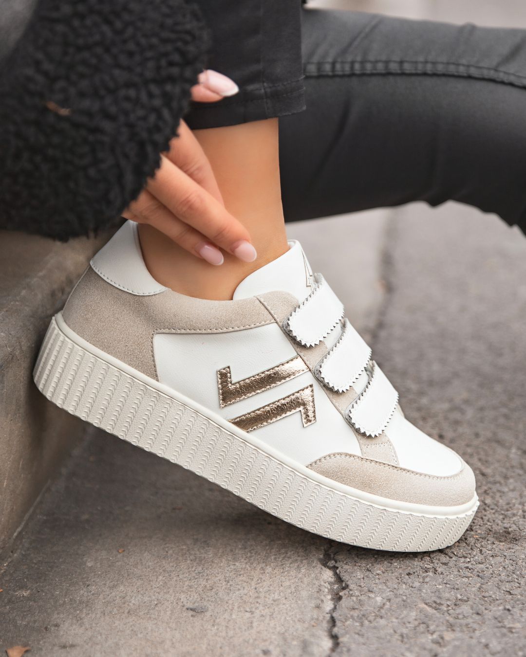Basket femme dorée et blanche creepers à scratch - CL73 GOLD