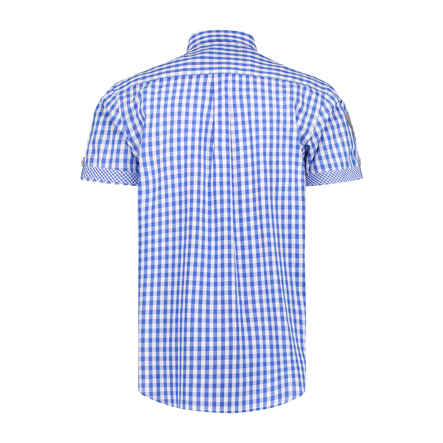 Wit Blauwe Blouse Heren Korte Mouw Traditioneel Geruit