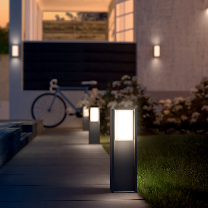 Lampadaire extérieur Turaco Philips Hue E27 H.44,6 x 155 cm IP44 806lm 9,5W noir