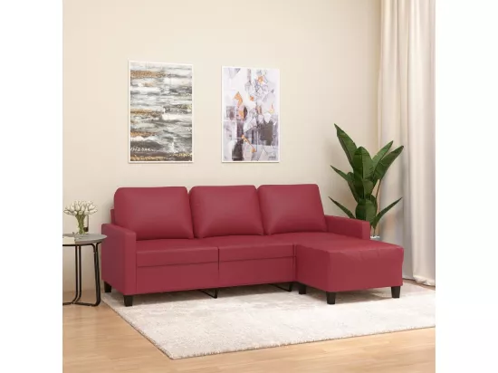 Canapé à 3 places repose-pieds Rouge bordeaux 180 cm Similicuir